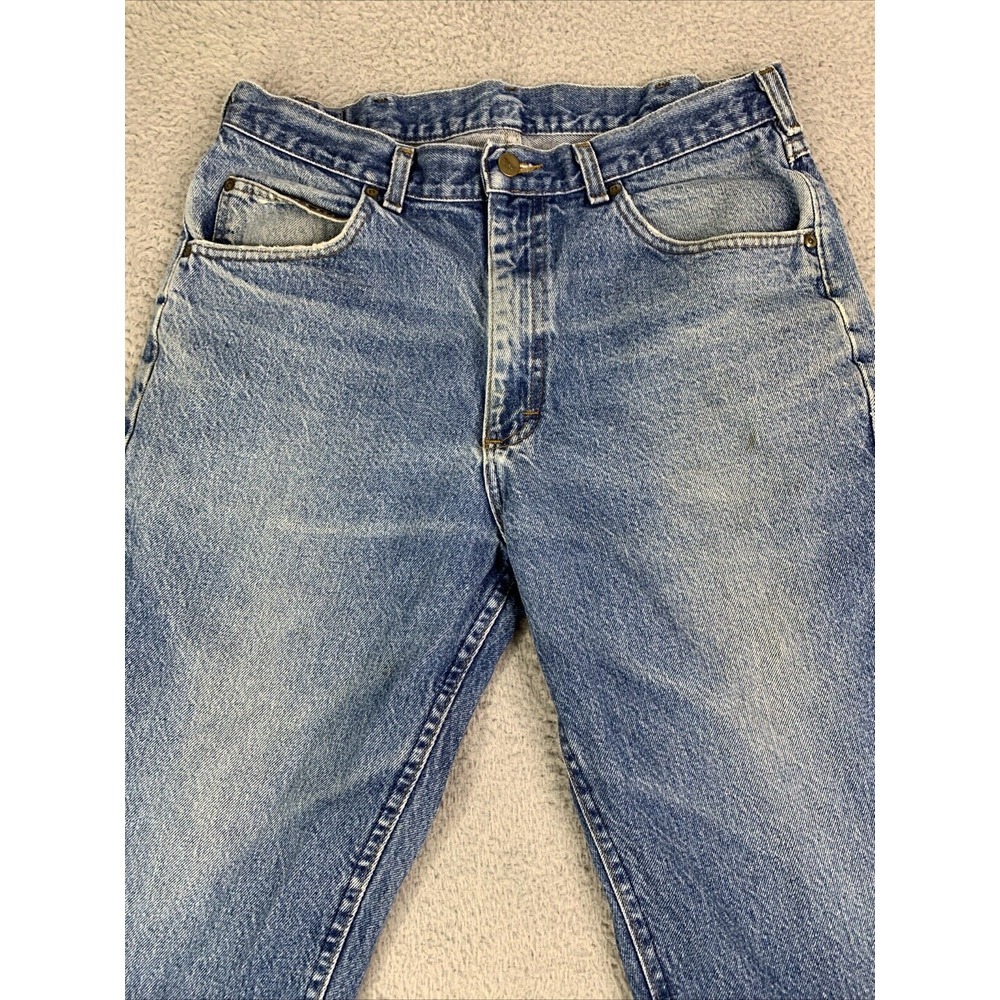 LL Bean jeans men’s Size 35x34 Blue Denim Straight Double‎ L Distressed - Picture 8 of 9